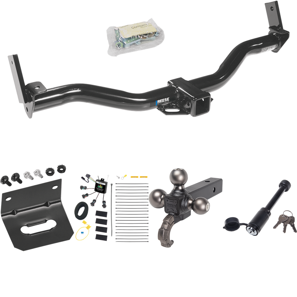 Fits 1997-2001 Mercury Mountaineer Trailer Hitch Tow PKG w/ 4-Flat Zero Contact "No Splice" Wiring + Triple Ball Tactical Ball Mount 1-7/8" & 2" & 2-5/16" Balls w/ Tow Hook + Tactical Dogbone Lock + Wiring Bracket By Reese Towpower