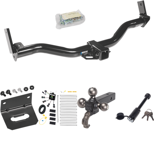 Fits 1997-2001 Mercury Mountaineer Trailer Hitch Tow PKG w/ 4-Flat Zero Contact "No Splice" Wiring + Triple Ball Tactical Ball Mount 1-7/8" & 2" & 2-5/16" Balls w/ Tow Hook + Tactical Dogbone Lock + Wiring Bracket By Reese Towpower