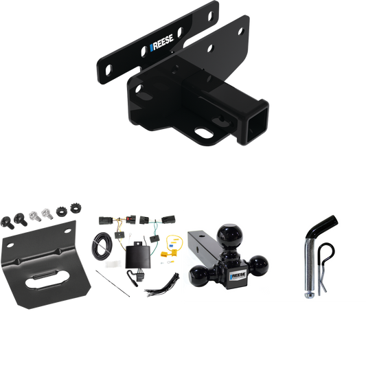 Fits 2018-2023 Jeep Wrangler Trailer Hitch Tow PKG w/ 4-Flat Wiring Harness + Triple Ball Ball Mount 1-7/8" & 2" & 2-5/16" Trailer Balls + Pin/Clip + Wiring Bracket (For JL (New Body Style) Models) By Reese Towpower