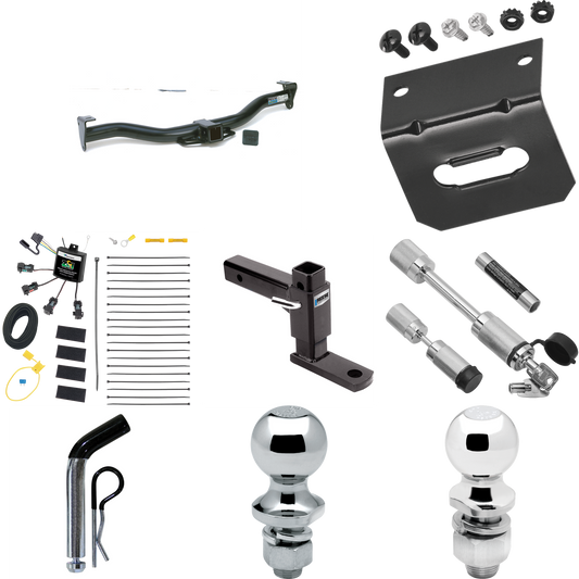 Fits 1995-2001 Ford Explorer Trailer Hitch Tow PKG w/ 4-Flat Zero Contact "No Splice" Wiring Harness + Adjustable Drop Rise Ball Mount + Pin/Clip + 2" Ball + 1-7/8" Ball + Dual Hitch & Coupler Locks By Reese Towpower