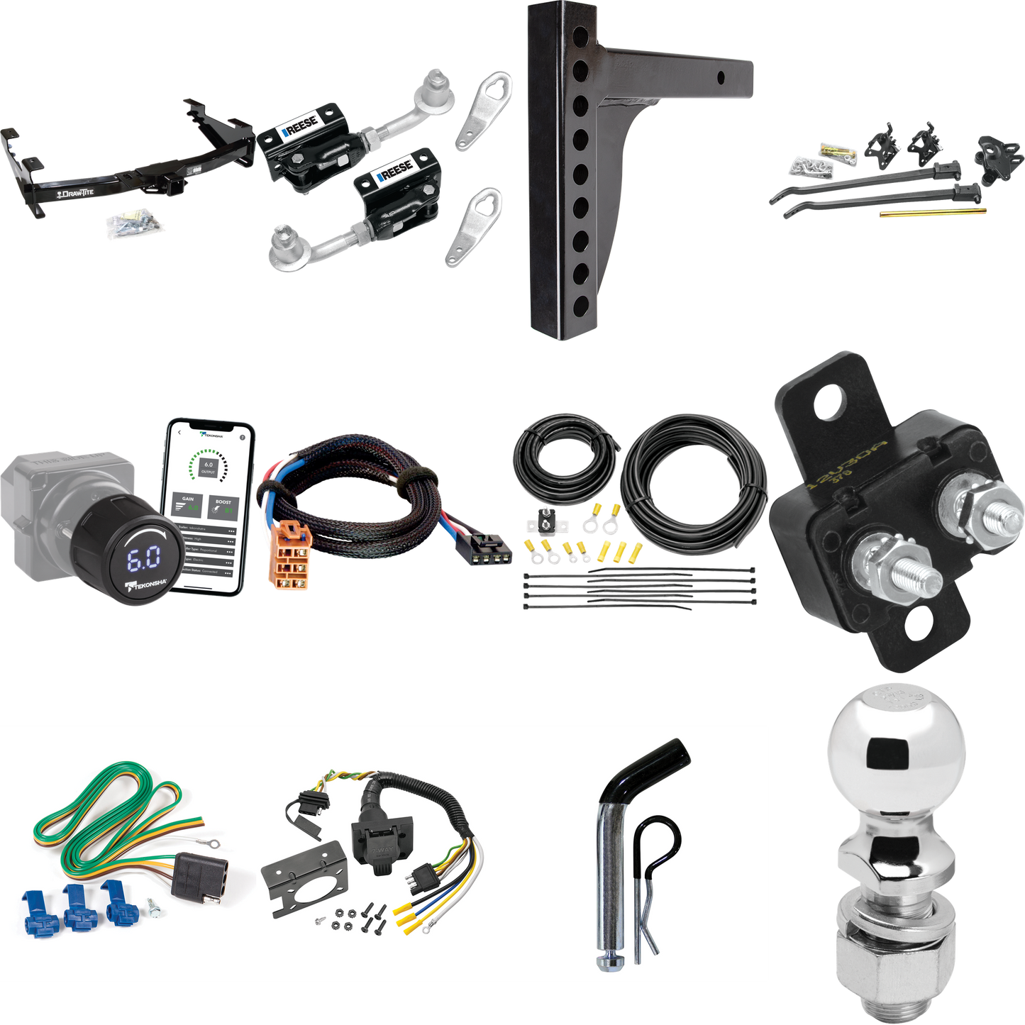 Fits 2003-2007 GMC Sierra 3500 Trailer Hitch Tow PKG w/ 12K Trunnion Bar Weight Distribution Hitch + Pin/Clip + Dual Cam Sway Control + 2-5/16" Ball + Tekonsha Prodigy iD Bluetooth Wireless Brake Control + Plug & Play BC Adapter + 7-Way RV Wiring (Fo