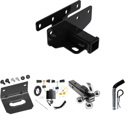 Fits 2018-2023 Jeep Wrangler Trailer Hitch Tow PKG w/ 4-Flat Wiring Harness + Triple Ball Ball Mount 1-7/8" & 2" & 2-5/16" Trailer Balls w/ Tow Hook + Pin/Clip + Wiring Bracket (For JL (New Body Style) Models) By Draw-Tite