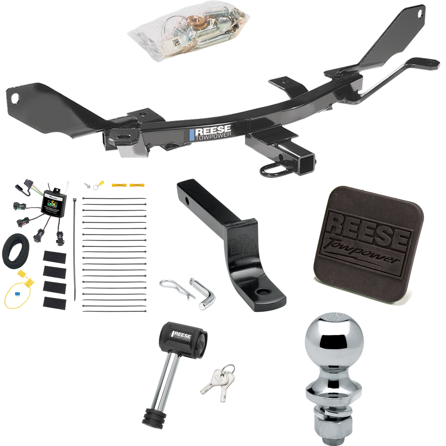 Fits 2006-2006 Lincoln Zephyr Trailer Hitch Tow PKG w/ 4-Flat Zero Contact "No Splice" Wiring Harness + Draw-Bar + 1-7/8" Ball + Hitch Cover + Hitch Lock By Reese Towpower