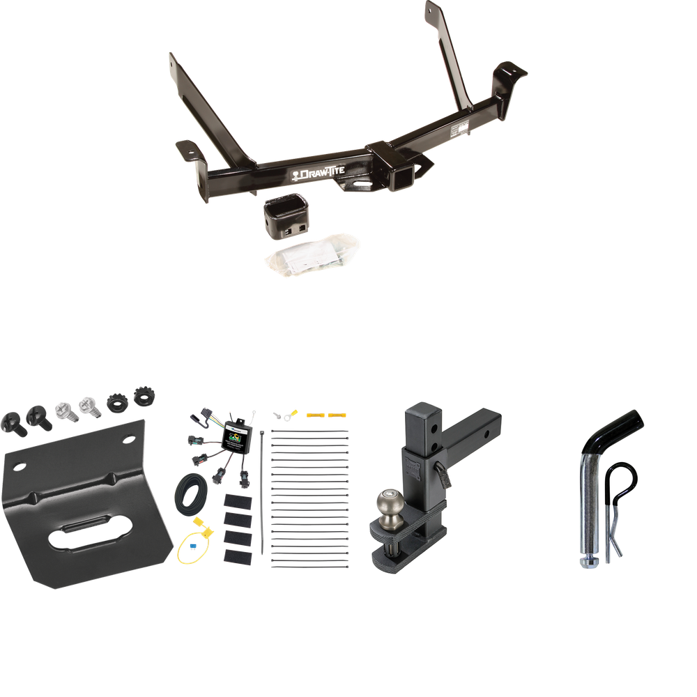 Fits 1997-2001 Mercury Mountaineer Trailer Hitch Tow PKG w/ 4-Flat Zero Contact "No Splice" Wiring Harness + Adjustable Drop Rise Clevis Hitch Ball Mount w/ 2" Ball + Pin/Clip + Wiring Bracket By Draw-Tite