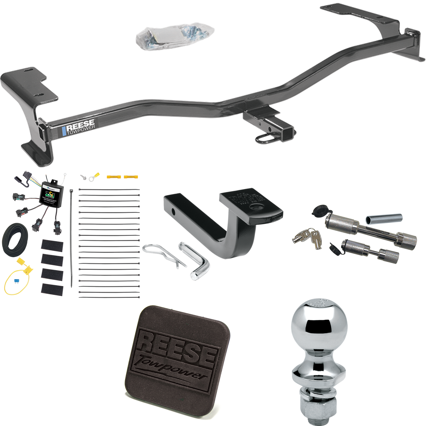 Fits 2010-2012 Lincoln MKZ Trailer Hitch Tow PKG w/ 4-Flat Zero Contact "No Splice" Wiring Harness + Draw-Bar + 1-7/8" Ball + Hitch Cover + Dual Hitch & Coupler Locks By Reese Towpower