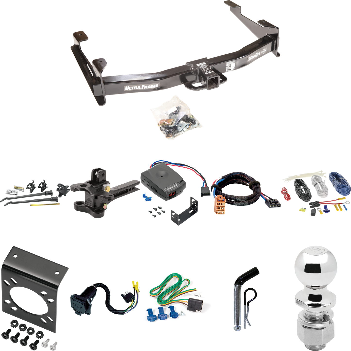 Fits 2003-2007 GMC Sierra 3500 Trailer Hitch Tow PKG w/ 17K Trunnion Bar Weight Distribution Hitch + Pin/Clip + 2-5/16" Ball + Pro Series Pilot Brake Control + Plug & Play BC Adapter + 7-Way RV Wiring (For (Classic) Models) By Draw-Tite