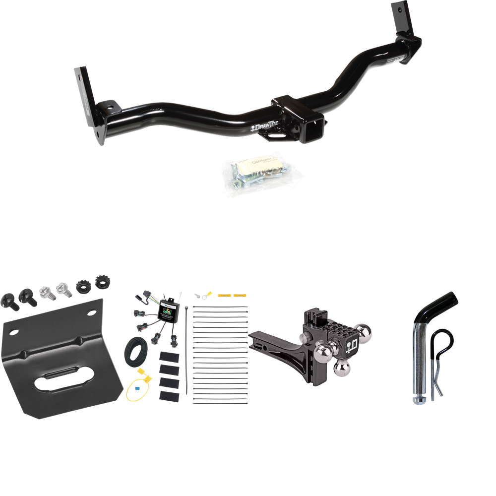 Fits 1997-2001 Mercury Mountaineer Trailer Hitch Tow PKG w/ 4-Flat Zero Contact "No Splice" Wiring Harness + Adjustable Drop Rise Triple Ball Ball Mount 1-7/8" & 2" & 2-5/16" Trailer Balls + Pin/Clip + Wiring Bracket By Draw-Tite