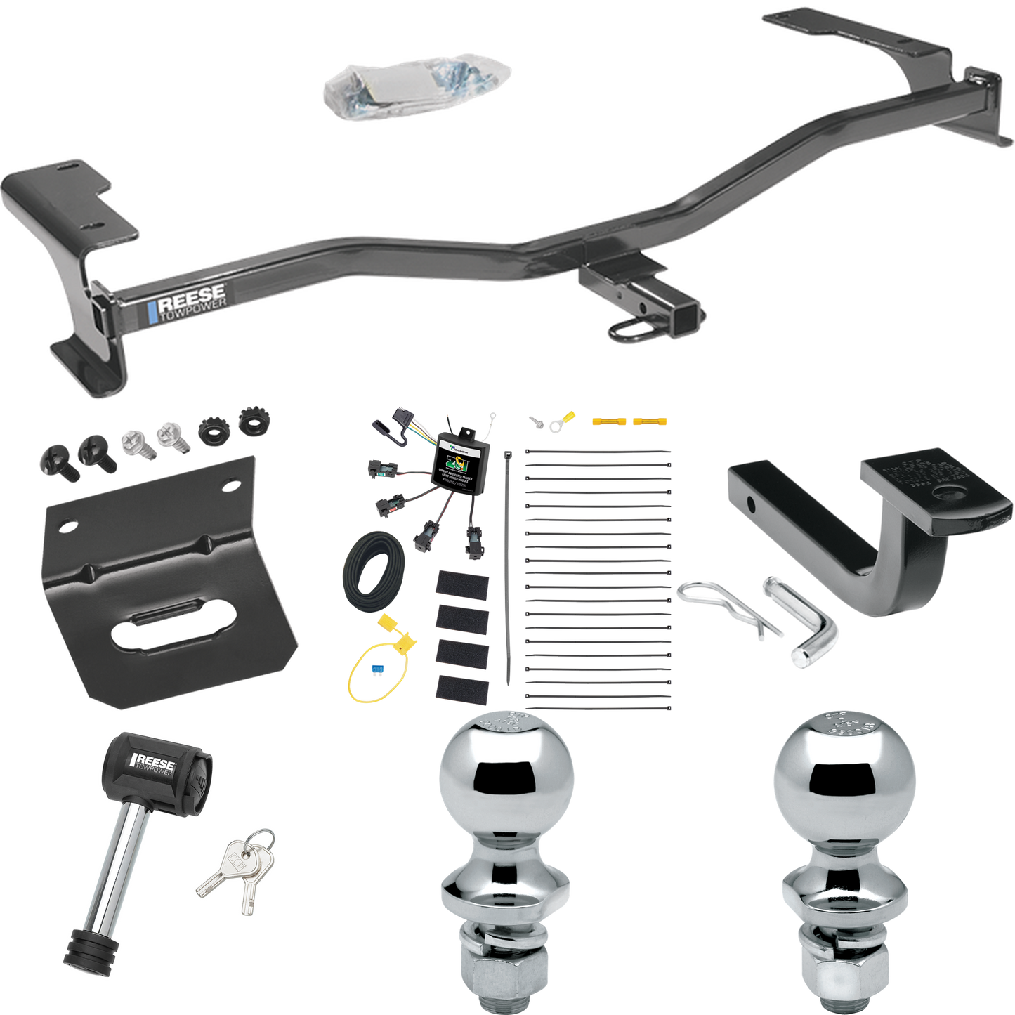 Se adapta al paquete de remolque con enganche para remolque Mercury Milan 2010-2011 con arnés de cableado de 4 contactos planos "sin empalme" + barra de tracción + bola de 1-7/8" + 2" + soporte de cableado + bloqueo de enganche de Reese Towpower