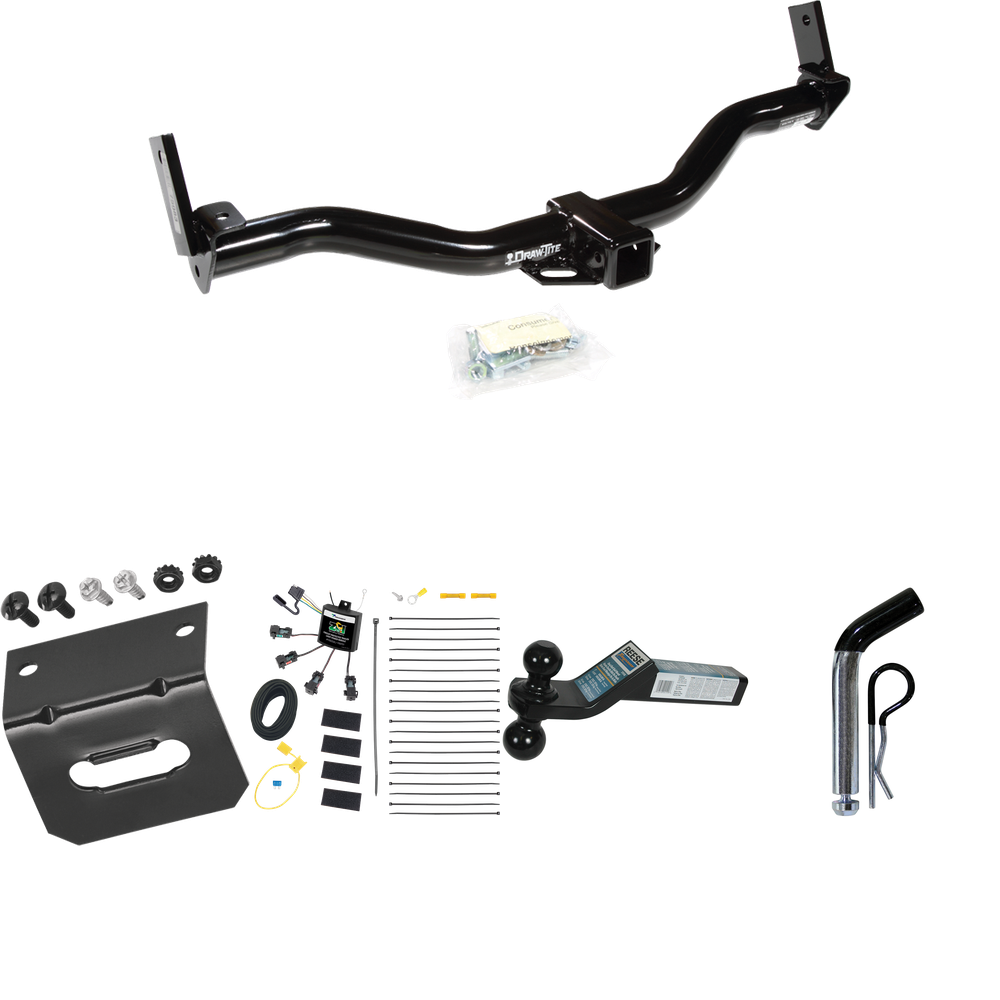 Fits 1995-2001 Ford Explorer Trailer Hitch Tow PKG w/ 4-Flat Zero Contact "No Splice" Wiring Harness + Dual Ball Ball Mount 2" & 2-5/16" Trailer Balls + Pin/Clip +  Wiring Bracket By Draw-Tite