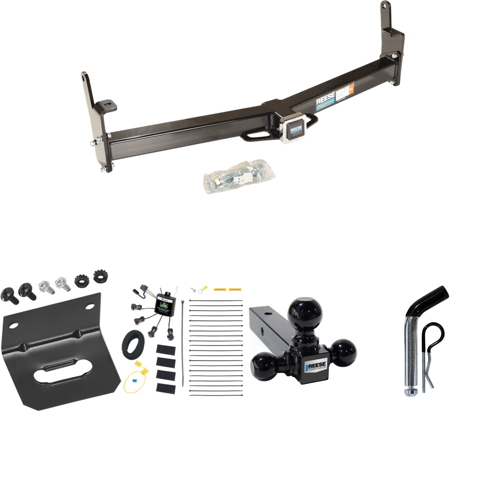 Fits 1997-2001 Mercury Mountaineer Trailer Hitch Tow PKG w/ 4-Flat Zero Contact "No Splice" Wiring Harness + Triple Ball Ball Mount 1-7/8" & 2" & 2-5/16" Trailer Balls + Pin/Clip + Wiring Bracket By Reese Towpower