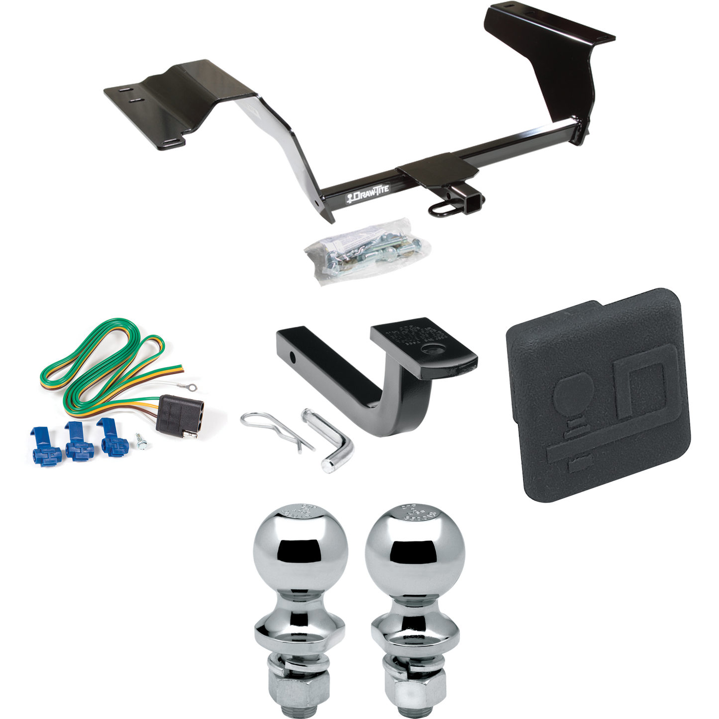 Fits 2007-2009 Pontiac G5 Trailer Hitch Tow PKG w/ 4-Flat Wiring Harness + Draw-Bar + 1-7/8" + 2" Ball + Hitch Cover (For GT Models) By Draw-Tite