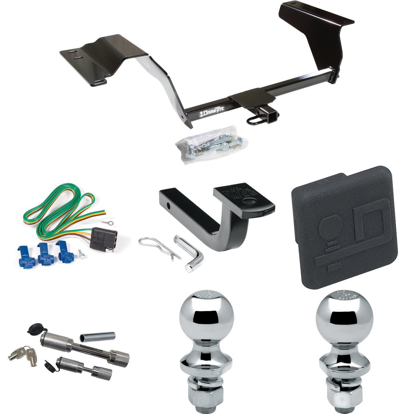 Fits 2008-2008 Chevrolet Cobalt Sport Trailer Hitch Tow PKG w/ 4-Flat Wiring Harness + Draw-Bar + 1-7/8" + 2" Ball + Hitch Cover + Dual Hitch & Coupler Locks (For Sedan Models) By Draw-Tite