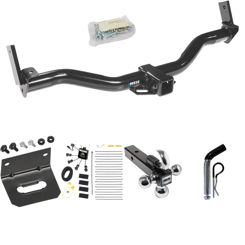 Fits 1997-2001 Mercury Mountaineer Trailer Hitch Tow PKG w/ 4-Flat Zero Contact "No Splice" Wiring Harness + Triple Ball Ball Mount 1-7/8" & 2" & 2-5/16" Trailer Balls w/ Tow Hook + Pin/Clip + Wiring Bracket By Reese Towpower