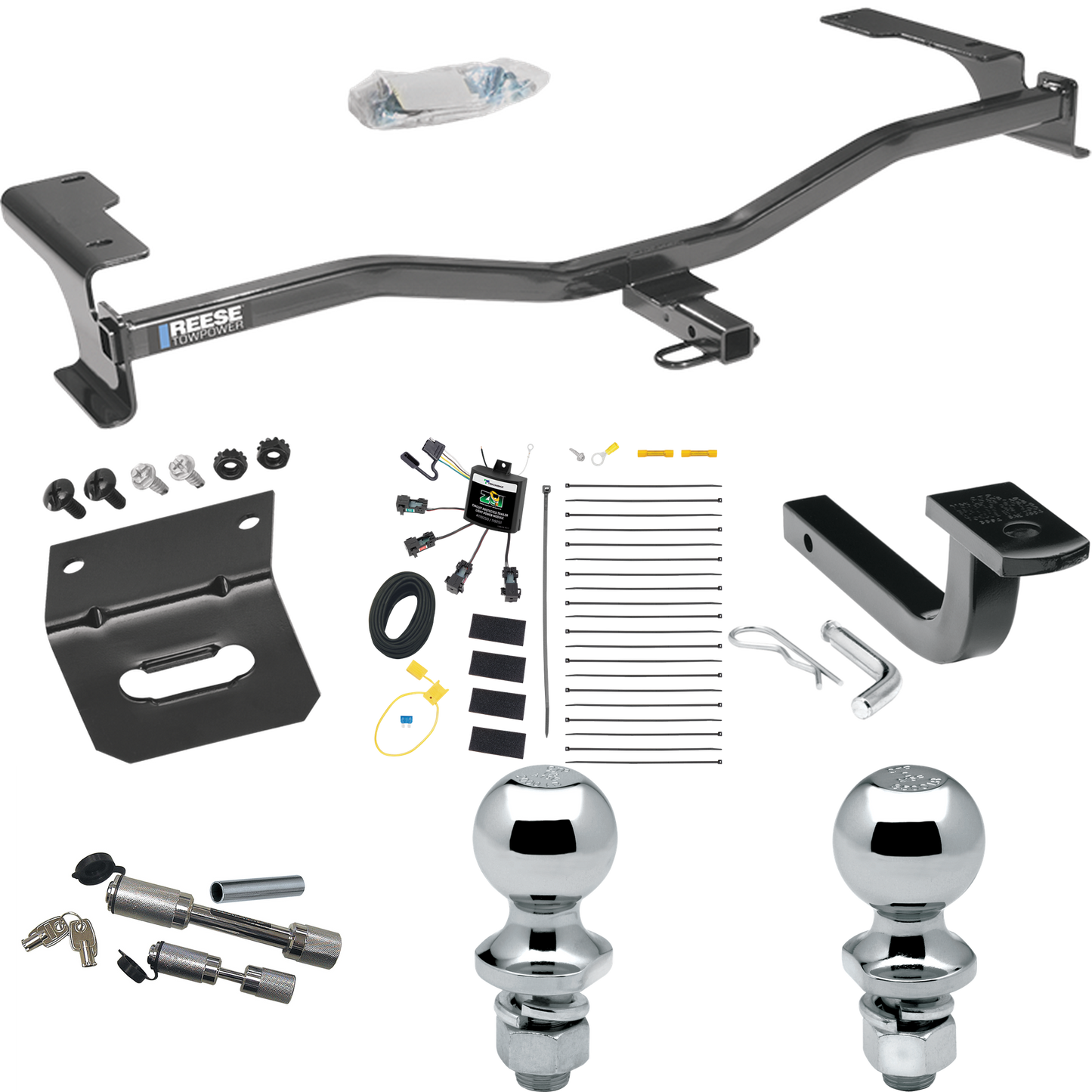 Fits 2010-2011 Mercury Milan Trailer Hitch Tow PKG w/ 4-Flat Zero Contact "No Splice" Wiring Harness + Draw-Bar + 1-7/8" + 2" Ball + Wiring Bracket + Dual Hitch & Coupler Locks By Reese Towpower