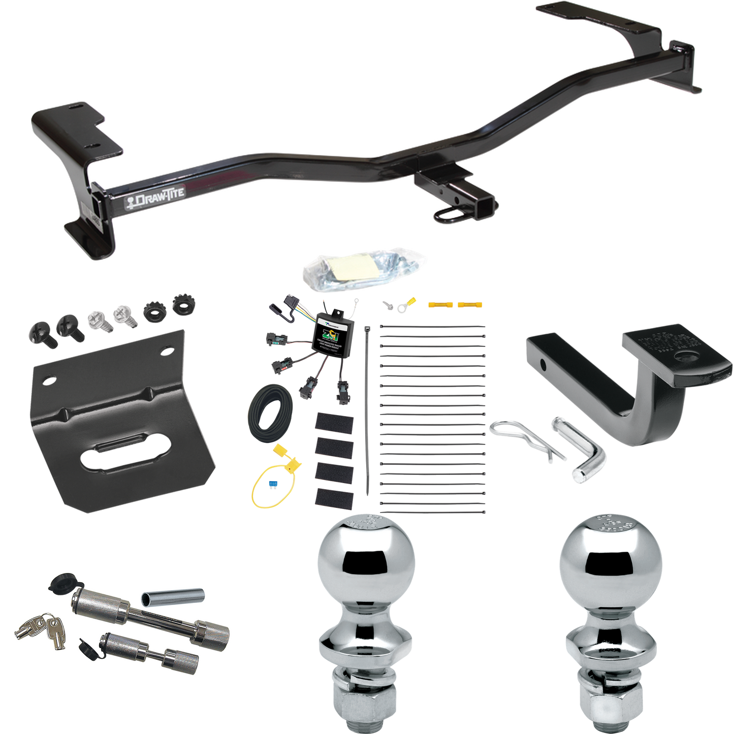 Fits 2010-2011 Mercury Milan Trailer Hitch Tow PKG w/ 4-Flat Zero Contact "No Splice" Wiring Harness + Draw-Bar + 1-7/8" + 2" Ball + Wiring Bracket + Dual Hitch & Coupler Locks By Draw-Tite