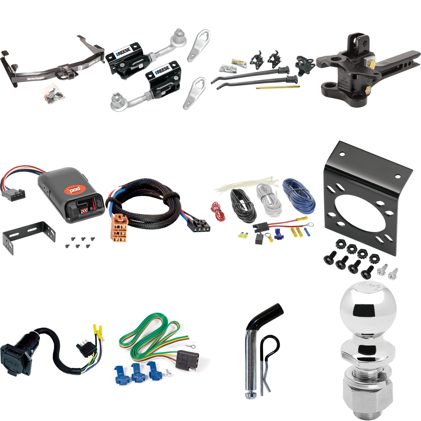 Fits 2003-2007 GMC Sierra 2500 HD Trailer Hitch Tow PKG w/ 17K Trunnion Bar Weight Distribution Hitch + Pin/Clip + Dual Cam Sway Control + 2-5/16" Ball + Pro Series POD Brake Control + Plug & Play BC Adapter + 7-Way RV Wiring (For (Classic) Models) B