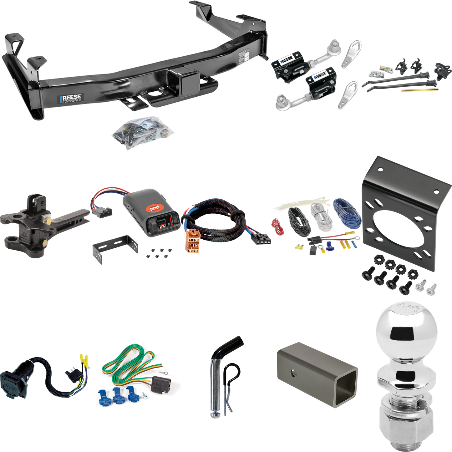 Fits 2003-2007 GMC Sierra 3500 Trailer Hitch Tow PKG w/ 17K Trunnion Bar Weight Distribution Hitch + Pin/Clip + Dual Cam Sway Control + 2-5/16" Ball + Pro Series POD Brake Control + Plug & Play BC Adapter + 7-Way RV Wiring (For (Classic) Models) By R