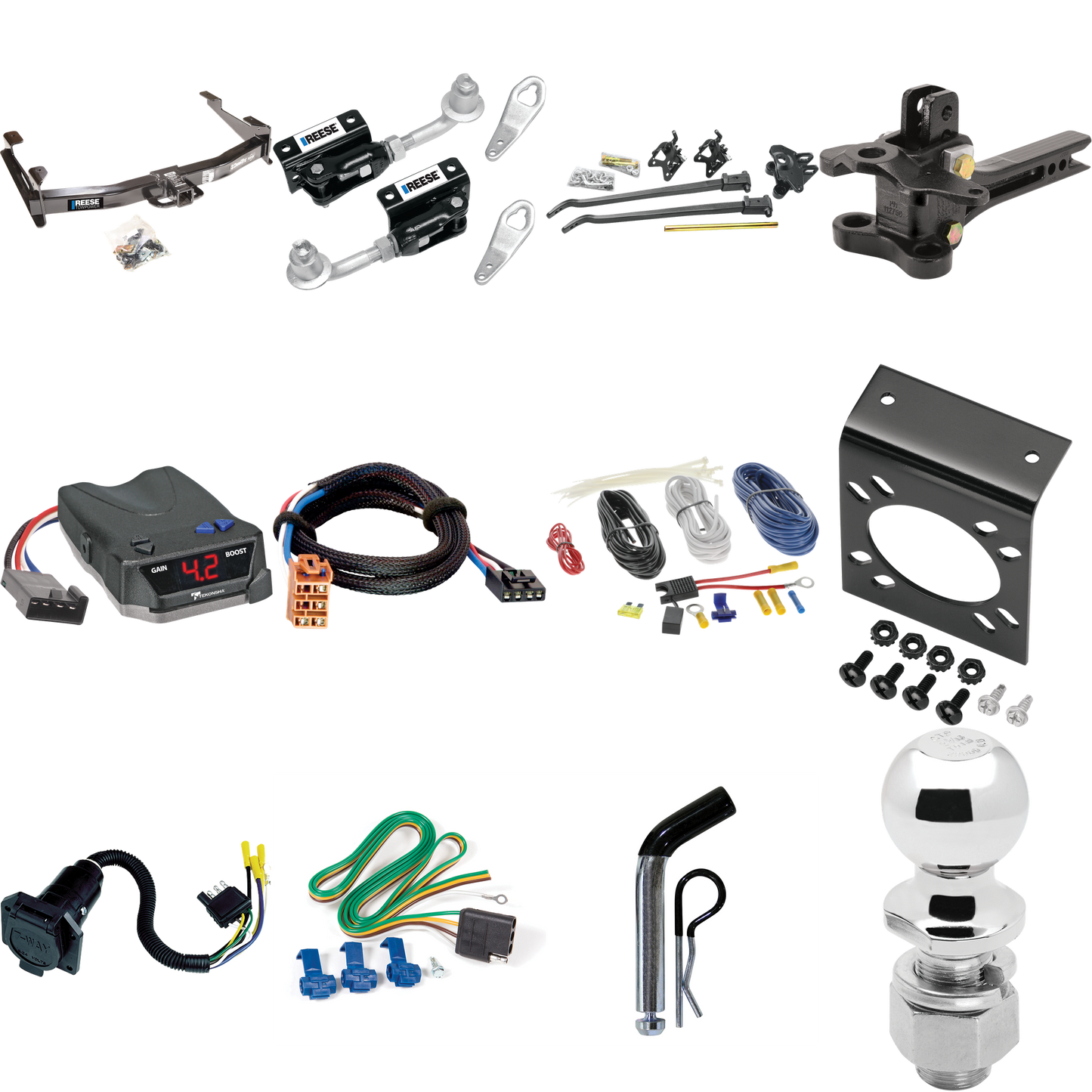 Fits 2003-2007 GMC Sierra 2500 HD Trailer Hitch Tow PKG w/ 17K Trunnion Bar Weight Distribution Hitch + Pin/Clip + Dual Cam Sway Control + 2-5/16" Ball + Tekonsha BRAKE-EVN Brake Control + Plug & Play BC Adapter + 7-Way RV Wiring (For (Classic) Model