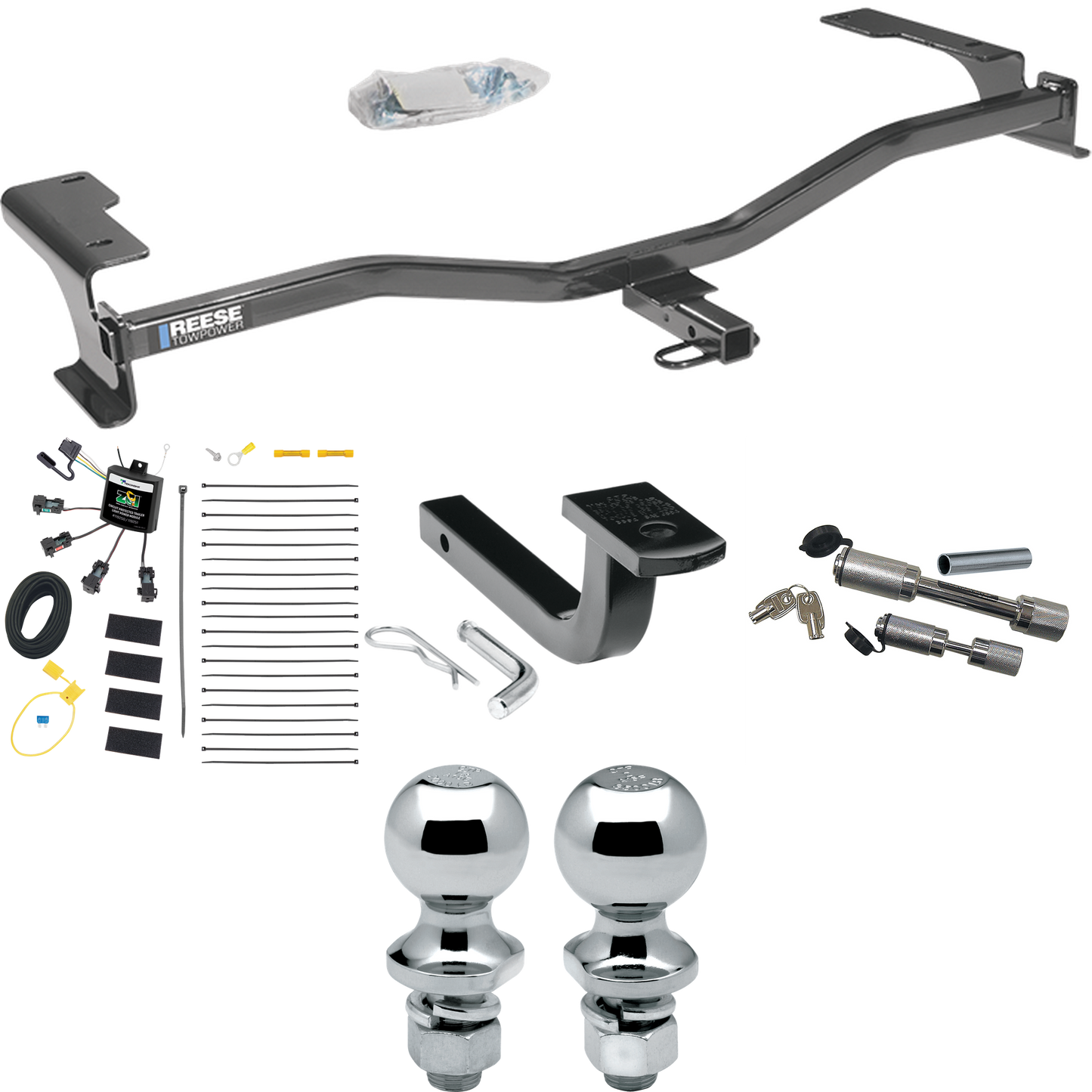 Se adapta al paquete de remolque con enganche para remolque Mercury Milan 2010-2011 con arnés de cableado de 4 contactos planos "sin empalme" + barra de tracción + bola de 1-7/8" + 2" + enganche doble y bloqueos de acoplador de Reese Towpower