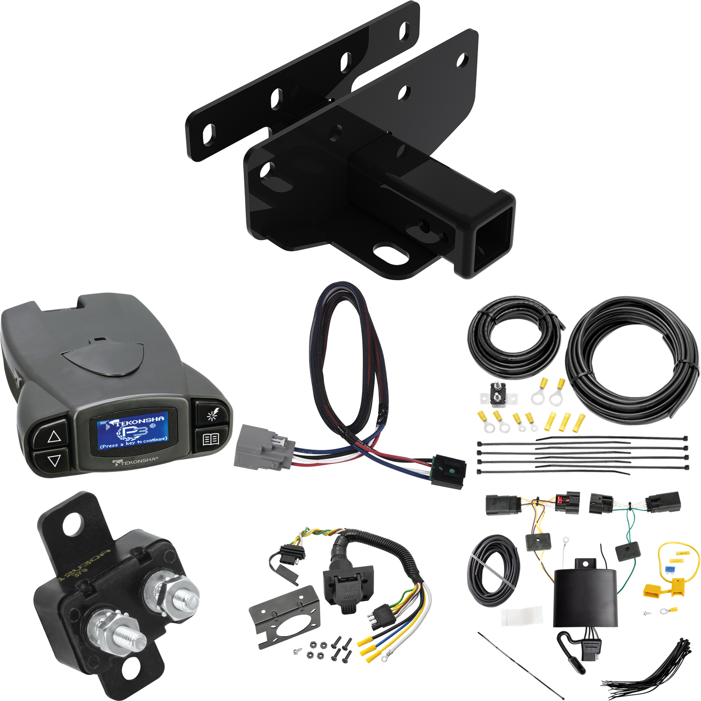 Fits 2018-2023 Jeep Wrangler Trailer Hitch Tow PKG w/ Tekonsha Prodigy P3 Brake Control + Plug & Play BC Adapter + 7-Way RV Wiring (For JL (New Body Style) Models) By Draw-Tite