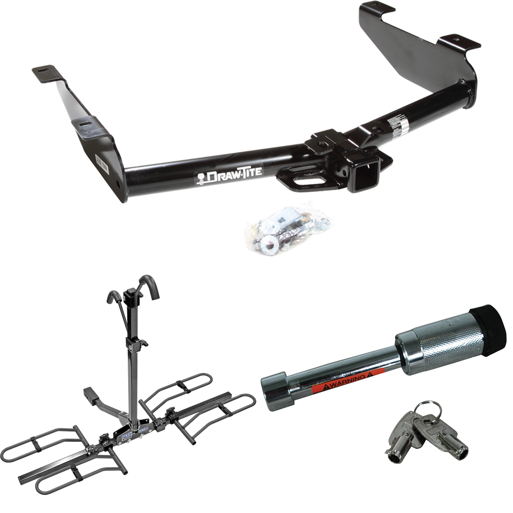 Fits 2001-2002 Chevrolet Silverado 3500 Trailer Hitch Tow PKG w/ 2 Bike Plaform Style Carrier Rack + Hitch Lock By Draw-Tite