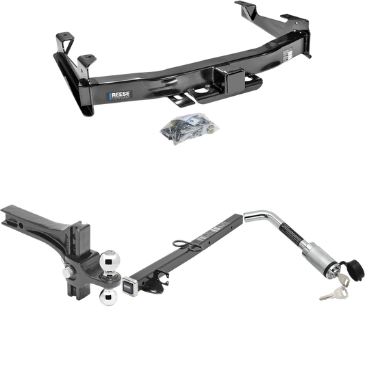 Fits 2003-2007 GMC Sierra 2500 HD Trailer Hitch Tow PKG w/ 2-1/2" to 2" Adapter 24" Length + Adjustable Drop Rise Dual Ball Ball Mount 2" & 2-5/16" Trailer Balls + Hitch Lock (For (Classic) Models) By Reese Towpower