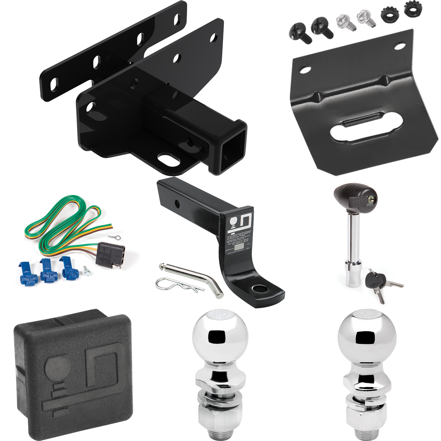 Fits 2007-2017 Jeep Wrangler Trailer Hitch Tow PKG w/ 4-Flat Wiring + Ball Mount w/ 4" Drop + 2" Ball + 2-5/16" Ball + Wiring Bracket + Hitch Lock + Hitch Cover (For Right Hand Drive Models) By Draw-Tite