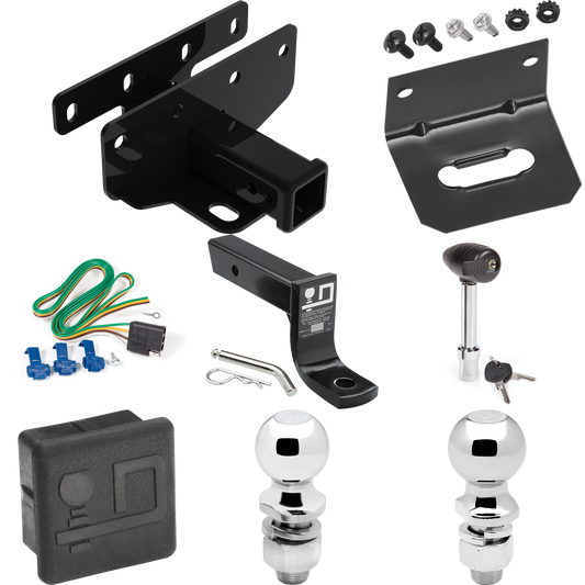 Fits 2007-2017 Jeep Wrangler Trailer Hitch Tow PKG w/ 4-Flat Wiring + Ball Mount w/ 4" Drop + 2" Ball + 2-5/16" Ball + Wiring Bracket + Hitch Lock + Hitch Cover (For Right Hand Drive Models) By Draw-Tite