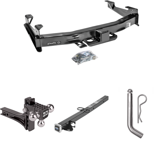 Fits 2007-2010 GMC Sierra 2500 HD Trailer Hitch Tow PKG w/ 2-1/2" to 2" Adapter 24" Length + Adjustable Drop Rise Triple Ball Ball Mount 1-7/8" & 2" & 2-5/16" Trailer Balls + Pin/Clip By Draw-Tite