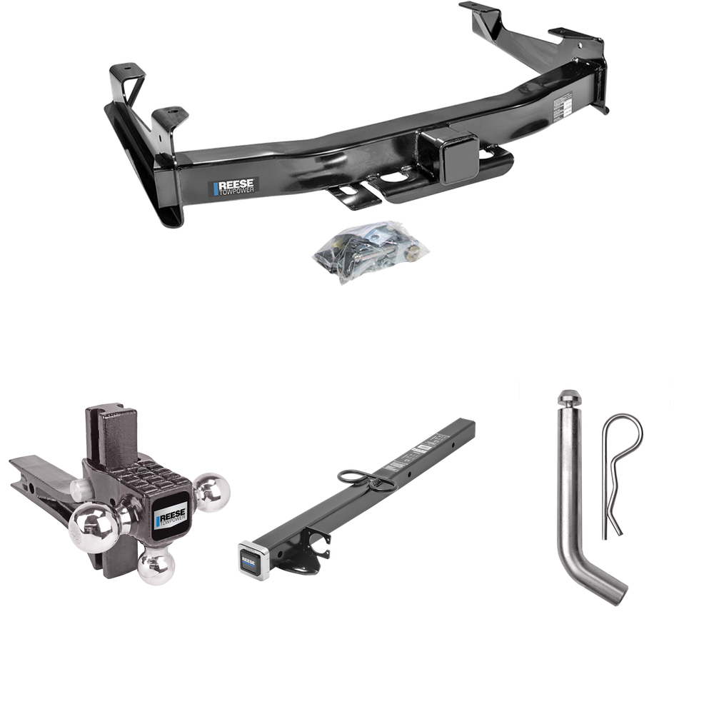 Fits 2003-2006 Chevrolet Silverado 3500 Trailer Hitch Tow PKG w/ 2-1/2" to 2" Adapter 24" Length + Adjustable Drop Rise Triple Ball Ball Mount 1-7/8" & 2" & 2-5/16" Trailer Balls + Pin/Clip (For (Classic) Models) By Reese Towpower