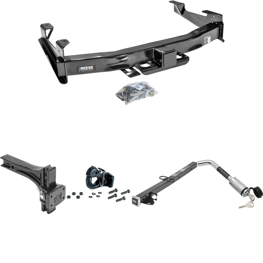 Fits 2003-2006 Chevrolet Silverado 3500 Trailer Hitch Tow PKG w/ 2-1/2" to 2" Adapter 24" Length + Adjustable Pintle Hook Mounting Plate + 20K Pintle Hook + Hitch Lock (For (Classic) Models) By Reese Towpower