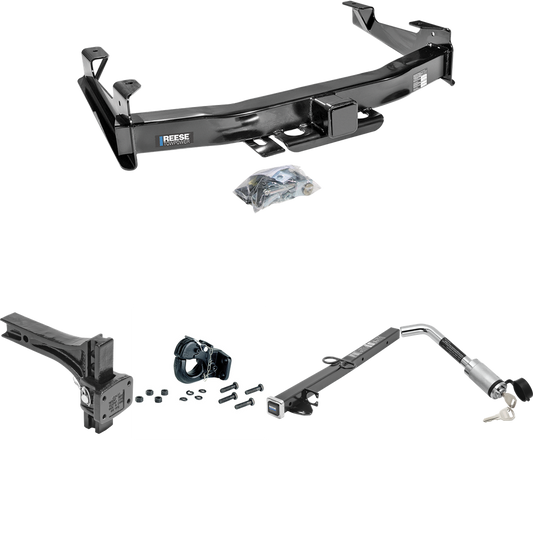 Fits 2003-2006 Chevrolet Silverado 3500 Trailer Hitch Tow PKG w/ 2-1/2" to 2" Adapter 24" Length + Adjustable Pintle Hook Mounting Plate + 20K Pintle Hook + Hitch Lock (For (Classic) Models) By Reese Towpower