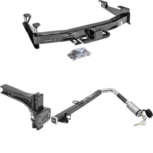 Fits 2007-2010 GMC Sierra 2500 HD Trailer Hitch Tow PKG w/ 2-1/2" to 2" Adapter 24" Length + Adjustable Pintle Hook Mounting Plate + Hitch Lock By Draw-Tite