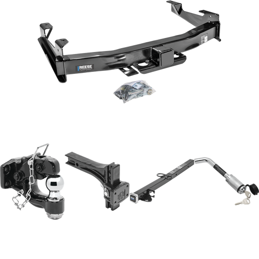 Fits 2001-2002 GMC Sierra 2500 HD Trailer Hitch Tow PKG w/ 2-1/2" to 2" Adapter 24" Length + Adjustable Pintle Hook Mounting Plate + Pintle Hook & 2" Ball Combination + Hitch Lock By Reese Towpower