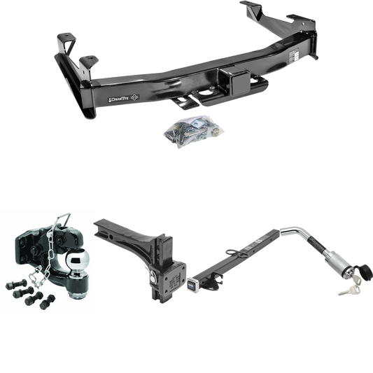 Fits 2003-2007 GMC Sierra 2500 HD Trailer Hitch Tow PKG w/ 2-1/2" to 2" Adapter 24" Length + Adjustable Pintle Hook Mounting Plate + Pintle Hook & 2-5/16" Ball Combination + Hitch Lock (For (Classic) Models) By Draw-Tite