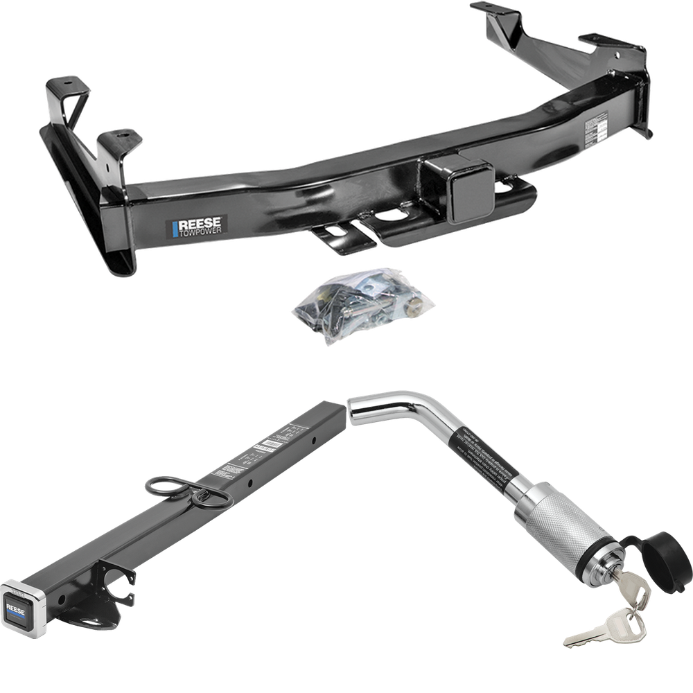 Fits 2003-2007 GMC Sierra 2500 HD Trailer Hitch Tow PKG w/ 2-1/2" to 2" Adapter 24" Length + Hitch Lock (For (Classic) Models) By Reese Towpower