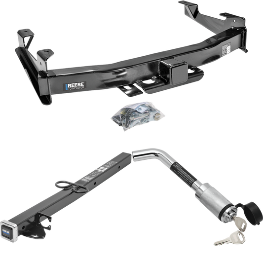 Fits 2003-2007 GMC Sierra 2500 HD Trailer Hitch Tow PKG w/ 2-1/2" to 2" Adapter 24" Length + Hitch Lock (For (Classic) Models) By Reese Towpower