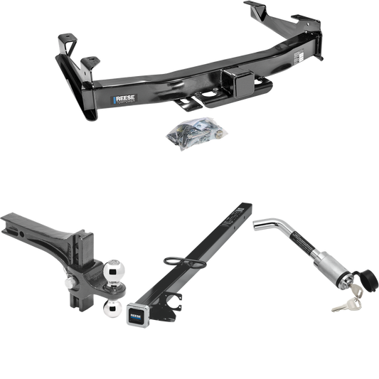 Fits 2003-2007 GMC Sierra 2500 HD Trailer Hitch Tow PKG w/ 2-1/2" to 2" Adapter 41" Length + Adjustable Drop Rise Dual Ball Ball Mount 2" & 2-5/16" Trailer Balls + Hitch Lock (For (Classic) Models) By Reese Towpower