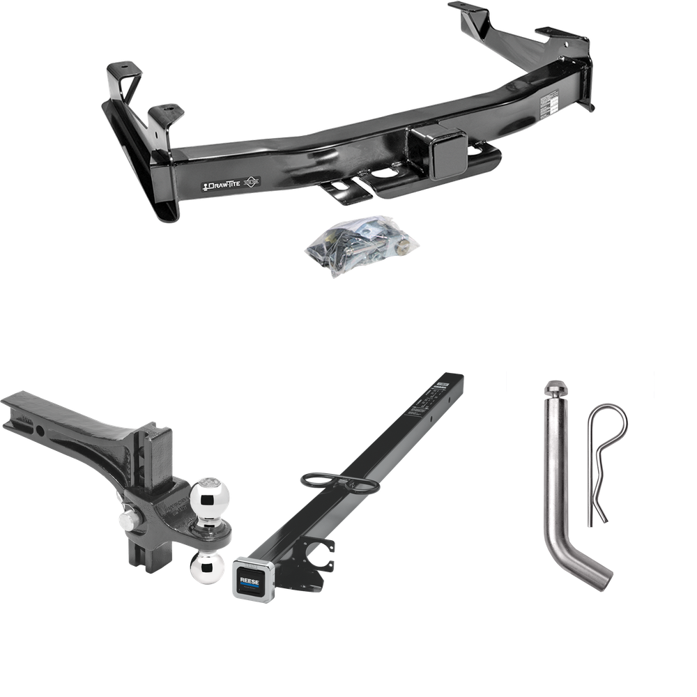 Fits 2001-2002 GMC Sierra 3500 Trailer Hitch Tow PKG w/ 2-1/2" to 2" Adapter 41" Length + Adjustable Drop Rise Dual Ball Ball Mount 2" & 2-5/16" Trailer Balls + Pin/Clip By Draw-Tite