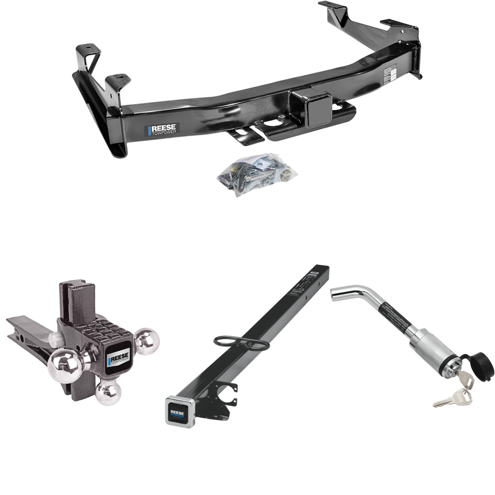 Fits 2003-2007 Chevrolet Silverado 2500 HD Trailer Hitch Tow PKG w/ 2-1/2" to 2" Adapter 41" Length + Adjustable Drop Rise Triple Ball Ball Mount 1-7/8" & 2" & 2-5/16" Trailer Balls + Hitch Lock (For (Classic) Models) By Reese Towpower