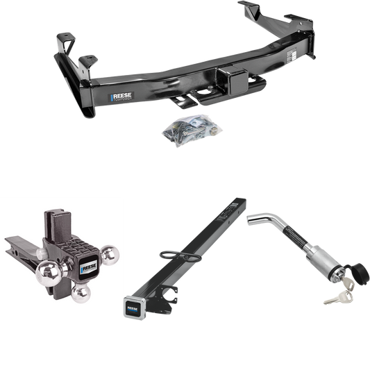 Fits 2003-2007 Chevrolet Silverado 2500 HD Trailer Hitch Tow PKG w/ 2-1/2" to 2" Adapter 41" Length + Adjustable Drop Rise Triple Ball Ball Mount 1-7/8" & 2" & 2-5/16" Trailer Balls + Hitch Lock (For (Classic) Models) By Reese Towpower