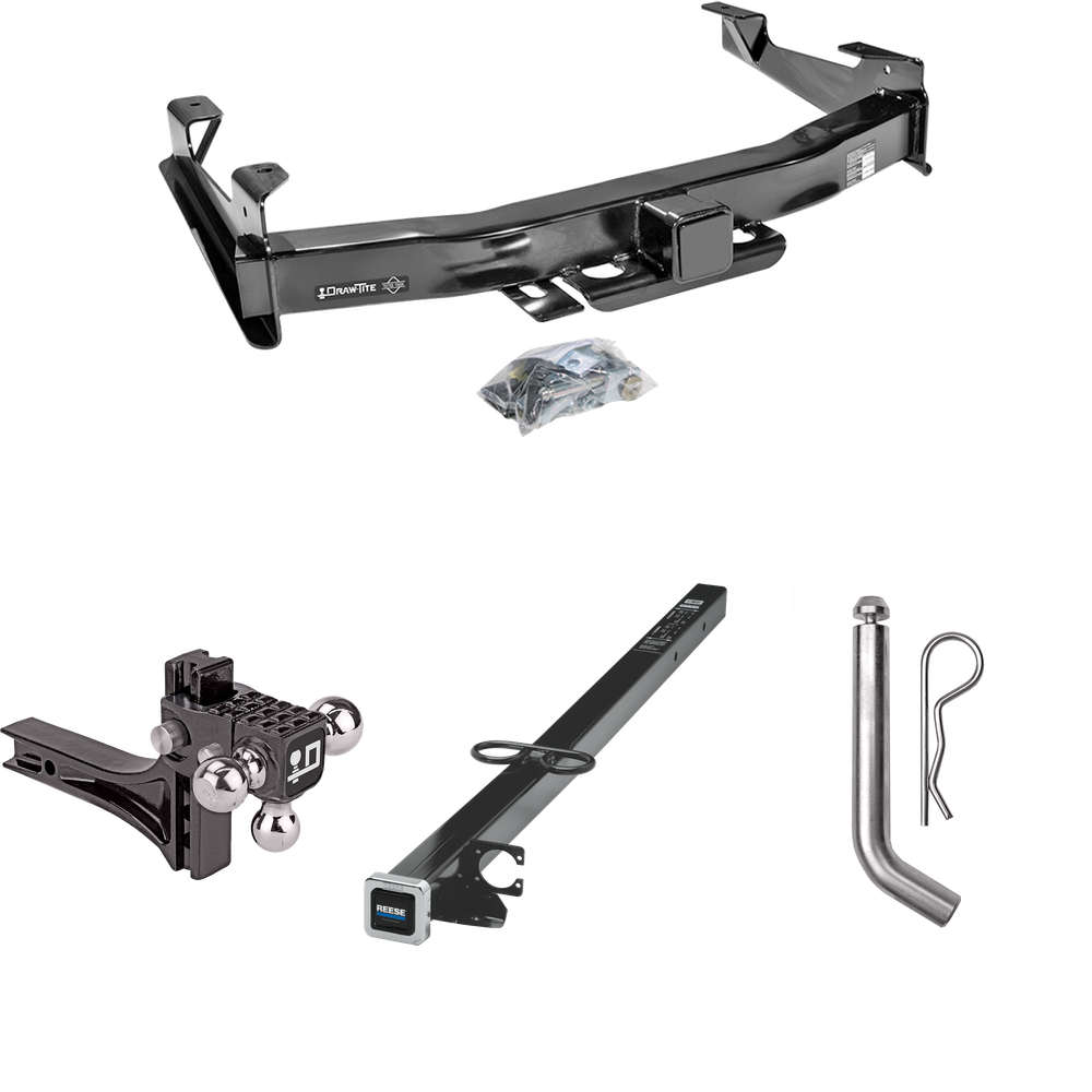 Fits 2001-2002 Chevrolet Silverado 2500 HD Trailer Hitch Tow PKG w/ 2-1/2" to 2" Adapter 41" Length + Adjustable Drop Rise Triple Ball Ball Mount 1-7/8" & 2" & 2-5/16" Trailer Balls + Pin/Clip By Draw-Tite