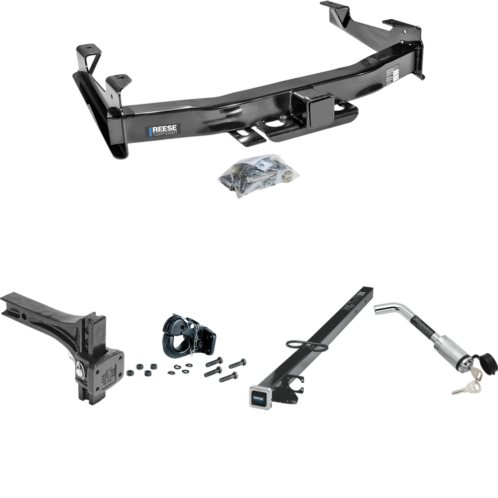 Fits 2001-2002 Chevrolet Silverado 3500 Trailer Hitch Tow PKG w/ 2-1/2" to 2" Adapter 41" Length + Adjustable Pintle Hook Mounting Plate + 20K Pintle Hook + Hitch Lock By Reese Towpower