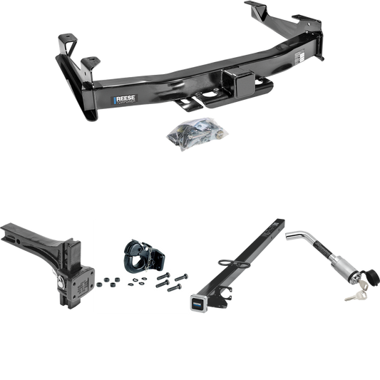 Fits 2001-2002 Chevrolet Silverado 3500 Trailer Hitch Tow PKG w/ 2-1/2" to 2" Adapter 41" Length + Adjustable Pintle Hook Mounting Plate + 20K Pintle Hook + Hitch Lock By Reese Towpower