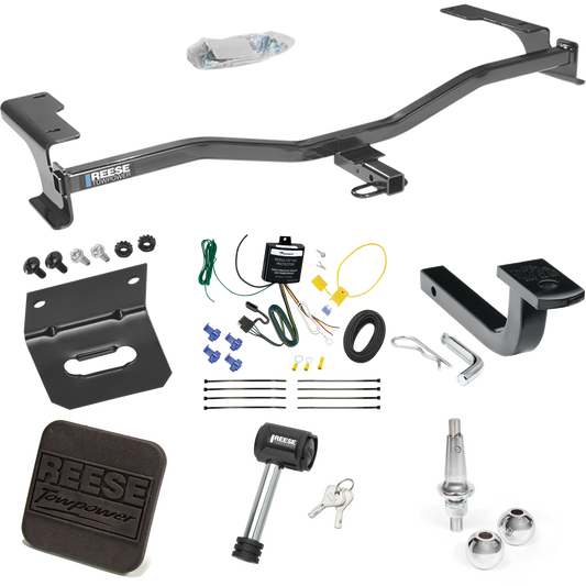 Se adapta al paquete de enganche de remolque Lincoln MKZ 2010-2012 con arnés de cableado de 4 planos + barra de tracción + bolas intercambiables de 1-7/8" y 2" + soporte de cableado + cubierta de enganche + bloqueo de enganche de Reese Towpower