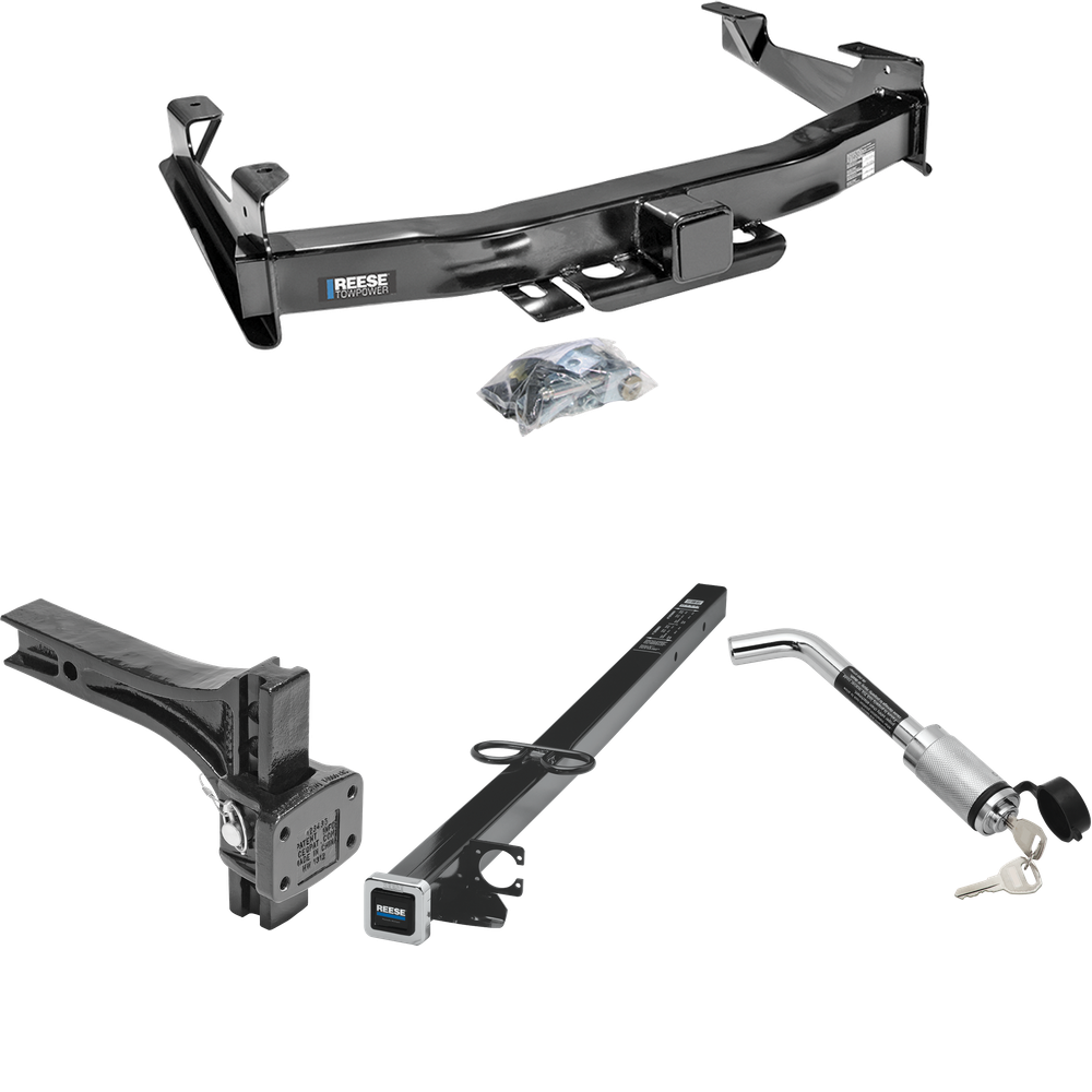 Fits 2001-2002 Chevrolet Silverado 3500 Trailer Hitch Tow PKG w/ 2-1/2" to 2" Adapter 41" Length + Adjustable Pintle Hook Mounting Plate + Hitch Lock By Reese Towpower