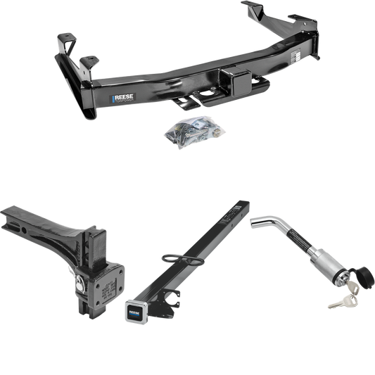 Fits 2001-2002 Chevrolet Silverado 3500 Trailer Hitch Tow PKG w/ 2-1/2" to 2" Adapter 41" Length + Adjustable Pintle Hook Mounting Plate + Hitch Lock By Reese Towpower