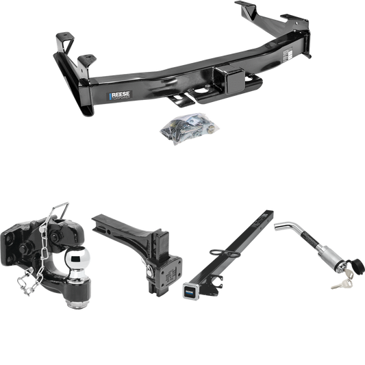 Fits 2007-2010 Chevrolet Silverado 3500 HD Trailer Hitch Tow PKG w/ 2-1/2" to 2" Adapter 41" Length + Adjustable Pintle Hook Mounting Plate + Pintle Hook & 2" Ball Combination + Hitch Lock By Reese Towpower