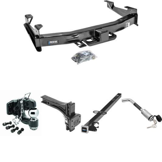 Fits 2001-2002 Chevrolet Silverado 2500 HD Trailer Hitch Tow PKG w/ 2-1/2" to 2" Adapter 41" Length + Adjustable Pintle Hook Mounting Plate + Pintle Hook & 2-5/16" Ball Combination + Hitch Lock By Reese Towpower