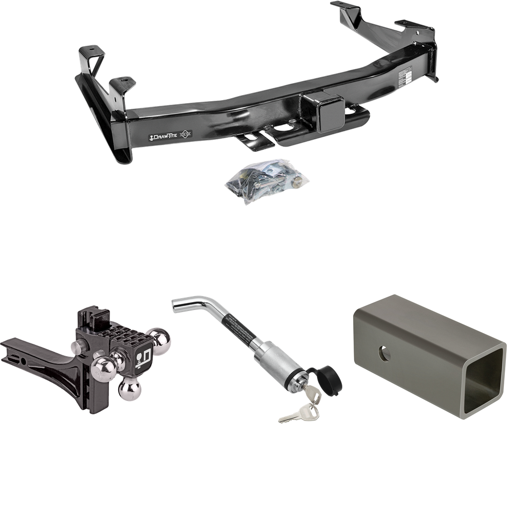 Fits 2001-2002 Chevrolet Silverado 2500 HD Trailer Hitch Tow PKG w/ 2-1/2" to 2" Adapter 6" Length + Adjustable Drop Rise Triple Ball Ball Mount 1-7/8" & 2" & 2-5/16" Trailer Balls + Hitch Lock By Draw-Tite